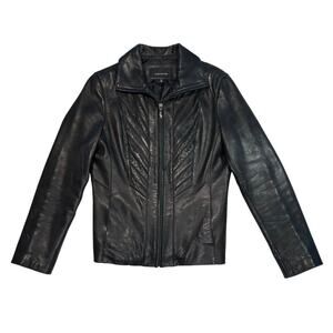 Jones New York Black Leather Zip Up Moto Biker Jacket Size M